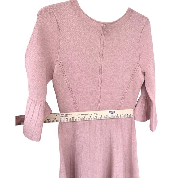 Lela Rose Blush Pink Wool Blend Dress Size Medium W/ Pleated Sleeves Mid-Length - Picture 10 of 13